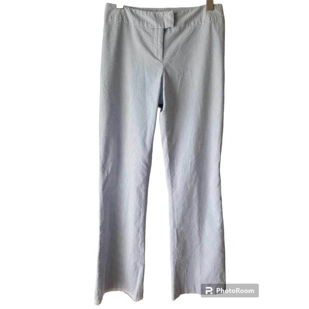 J. McLaughlin Women's Seersucker Blue White Wide Leg Striped Pants I Size‎ 2